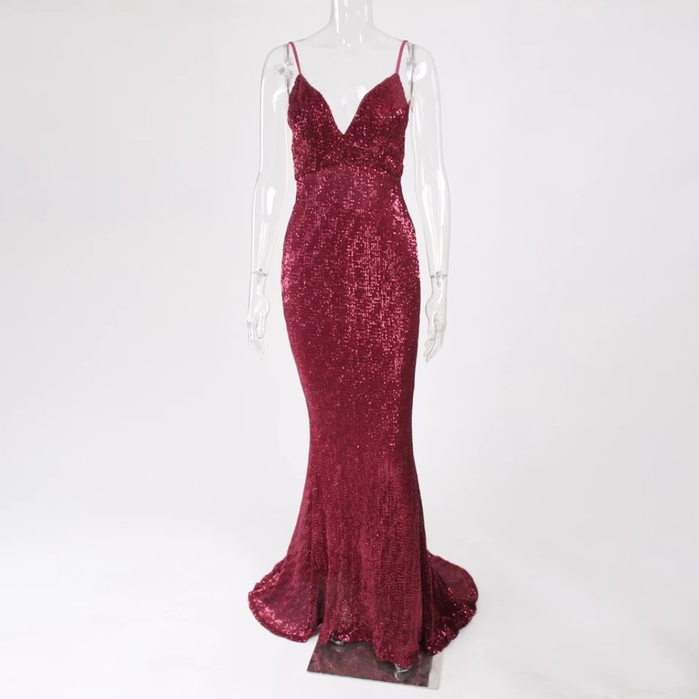 Sequins stretchy evening dress